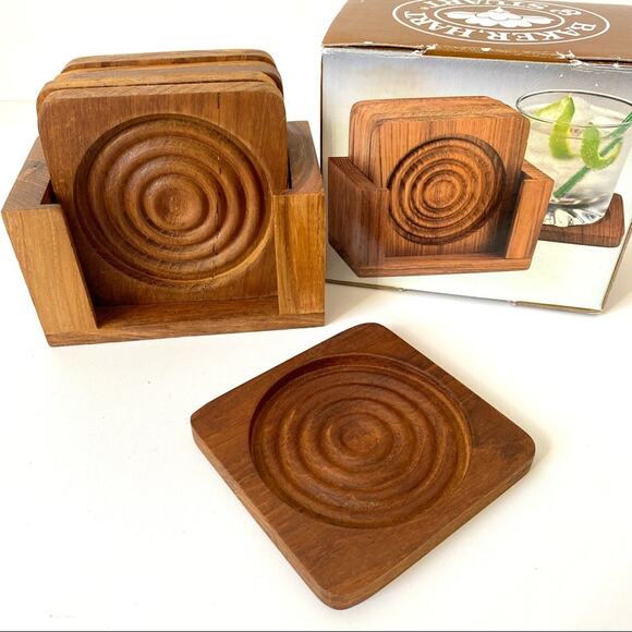 Baker Hart Stuart MCM Vintage Teak 7 Piece Coaster Set - Picture 1 of 7